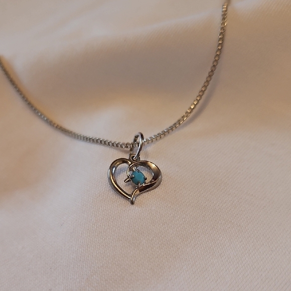 Silver Heart Pendant Necklace with Turquoise Accent, 20" Necklace - Picture 1 of 5
